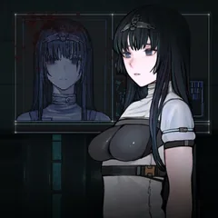 黑色长发的 L 身穿黑白制服,背后为人像显示屏